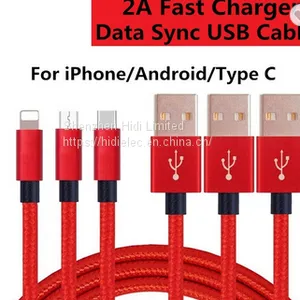 Nylon Braided 2A Fast Charging USB Charger Cable for IPhone IPad IPod thumbnail-1