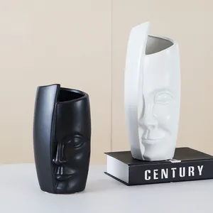 Creativity Matte White Black Face Ceramic Vase Decor Decoration, Flower Arrangement thumbnail-1
