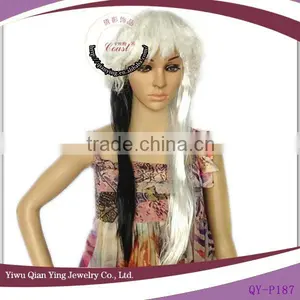 Cheap Long Half Black and Half White Color Synthetic Halloween Party Wig thumbnail-1