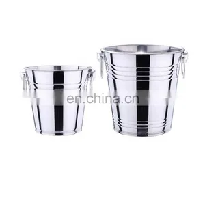 Round Stainless Steel Ice Bucket Metal Beer Tub Cube Container Wine Champagne Cooler Handles Copper Ice Buckets thumbnail-1