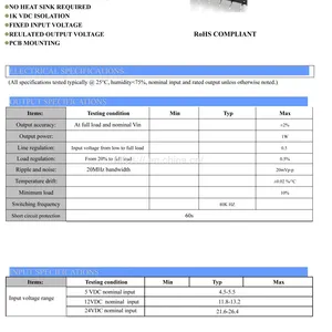 1W, 2W 4-24VDC Fixed Input, Regulated Single Separate Output DC DC Converter IC thumbnail-2