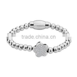 Silver Color 316L Stainless Steel 30Pcs Balls Beaded Wedding Bridal Crystal Charm Bracelet thumbnail-1
