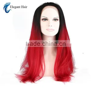Long Style Synthetic Wig 1b Red# Straight Hair Lace Front Wig thumbnail-1