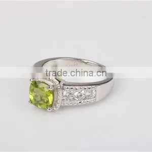 Fahion Prong Setting Square Natural Stone Crystal Silver Engagement Ring thumbnail-3