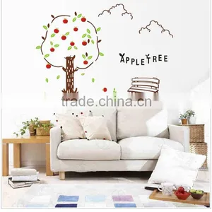 Happy Apple Tree - Wall Decals Stickers Appliques Sticker Paper Removable Living Room Bedroom Art Picture DIY Mural Decoration thumbnail-2
