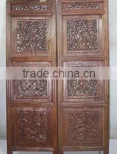Antique Chinese Head Carved Wood Window Pane Blossom Panel Shutter thumbnail-1