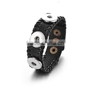 2015 Hand Knitting Interchangeable 18mm Ginger Snap Button Bracelet Pulseras Leather Snap Bracelets thumbnail-3