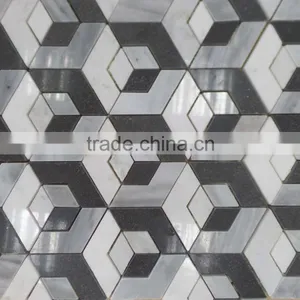 3D Marble Mosaic Tiles (Grey Basalt+Pure WHite Marble) thumbnail-2