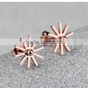 Wholesale Fashion Jewelry 18K IP Rose Gold Plated Flower Double Stud Earrings for Party Girls thumbnail-3