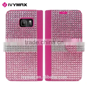 IVYMAX 2016 Lady Style Diamond Bling Leather Wallet Case for Samsung Galaxy S7/G930 thumbnail-1
