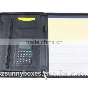 A4 Black PU/PVC Leather Zipper Notepad Portfolio With Calculator Quality Choice thumbnail-4