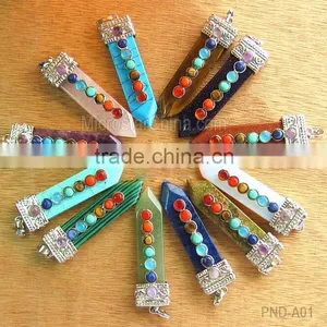 Natural Gemstones Hexagonal Pointed Colorful Pendant Charm Stones Beads Necklace thumbnail-3