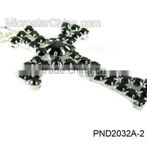 Fashion Black Color Copper Clear Rhinestone Cross Locket Pendant Necklace thumbnail-1