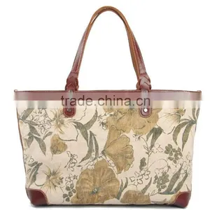 Heavy Washed Canvas Leather Flower Printing Shopping Bag Ladies Canvas Bag Tote Bag thumbnail-2