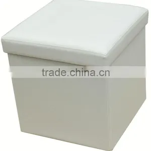Stronger!! White PVC Leather Folding Storage Stool With Button thumbnail-1