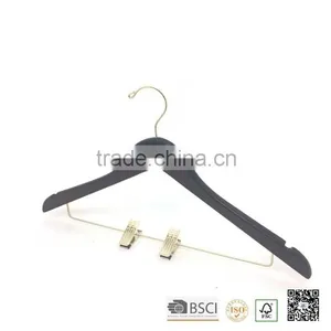 Popular Gold Clip Skirt Hanger, Black Clip Hanger With Gold Clips for Skirt, Pant, Coat,. Gargment Clothes Hanger, Black Hanger thumbnail-1