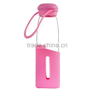 Cheap Logo Printed Green 500ml Glass Sport Water Bottle With Silicone Sleeve thumbnail-3