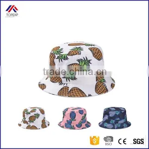 2016 New Fashion Ladies Summer White Pink Pineapple Printed Bucket Hats Caps For Women Girls thumbnail-1