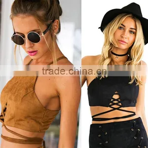 Bonvatt Women Tops Leather Velvet With Sexy Small Shirt Short Paragraph Halter Shirt l Halter thumbnail-1