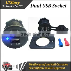 DC 12/24V Waterproof Car Cigarette Lighter Socket With USB Port thumbnail-1