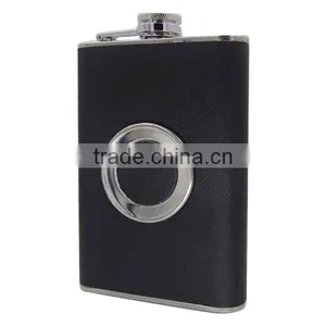 304 Stainless Steel Leather Hip Flask 8 Oz, Leather Stainless Steel Wine Bottle thumbnail-3