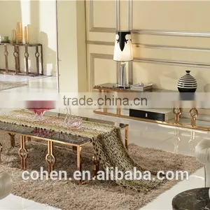 High-endstainless Steel Golden Plated Marble Top Square Center Table Design B818-1 thumbnail-2
