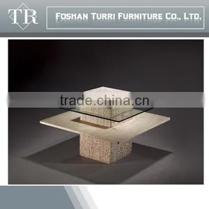 Iran Natural Travertine Base Round Glass Side Table thumbnail-5
