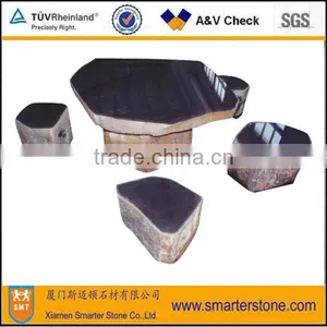 Garden Furniture Stone Table & Chair Polished Surface Basalt Stool Chair thumbnail-1