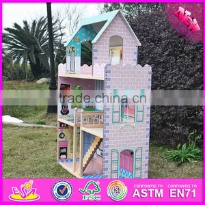 2017 New Products Lovely Children Wooden Large Dolls House W06A037 thumbnail-5