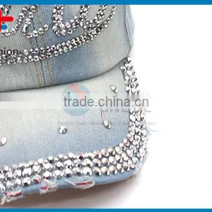 2017 New Product Best Seller Denim With Letter Applique Rhinestone Sport Cap thumbnail-2