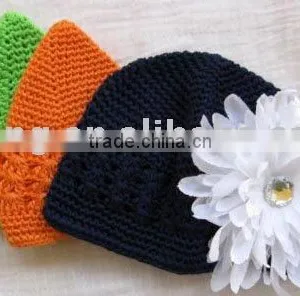 Children Crochet Beanie Hats With Flower Clip Hair Accessory thumbnail-1