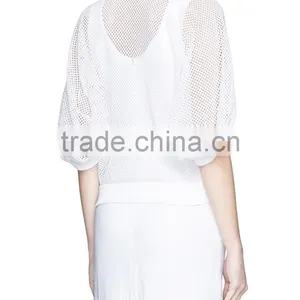 Korea Style Fashion Design Lady Custom Bell Sleeve Mesh Knit Sweater thumbnail-3
