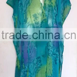 Printed Chiffon Kaftan CAFTAN Tunic Poncho Blouse Cover Up thumbnail-1