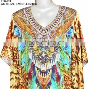 DIGITAL Print Crepe Crystal Full Length Long Kaftan CAFTAN Tunic Poncho Blouse KURTA thumbnail-2