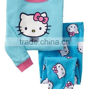 Baby Girls Sky Blue Hello Kitty Cartoon Pattern Cotton Pyjamas Suits Kids Sleepwears Children's Nightgown thumbnail-1