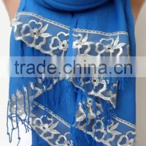 French Lace Socks Blue Pashmina Shawls for Bridesmaids Socks Blue Pashmina With Gray Lace Women Wedding Shawls Fashion Gifts Bri thumbnail-2