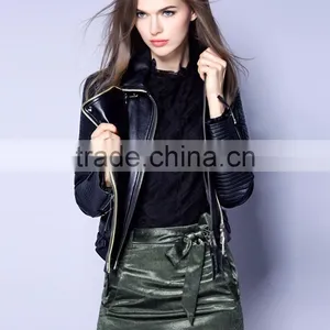 2017 Latest Designs Lady Casual Fashion Women Leather Motorcycle Jacket for Wholesale thumbnail-3