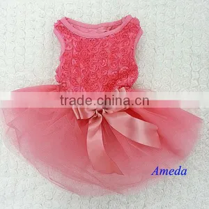 Coral Pink Rosettes Elegant Rose Wedding Tutu Small Dog Clothes Party Dress XS-L thumbnail-1