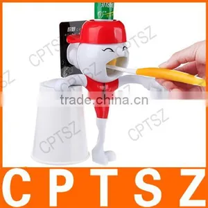 Q-18 Wall Mount Automatic Toothpaste Dispenser w/ Toothbrush Holder Set - Red + White thumbnail-1