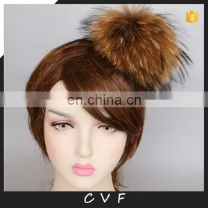 Natural Color Jumbo Raccoon Fur Pompom Accessory Hairband Hair Hoop thumbnail-1