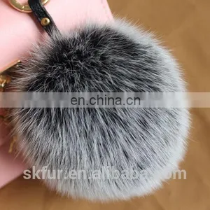 Colorful Fox Fur Pom Pom Keychain thumbnail-1