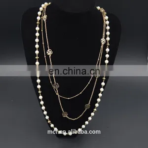 Crystal Diamond Fashion Pendant Chunky Pearl Beaded Necklace MCB-0046 thumbnail-1