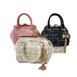 Low MOQ Factory Female Handbag Small Size High Quality Metal Frame Hand Hold Women Tweed Chain Bags thumbnail-1