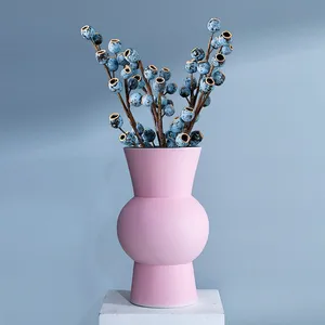 Creative Table Decor Morandi Pink Hand Made Nordic Large Ceramic Vase For Hallway thumbnail-4