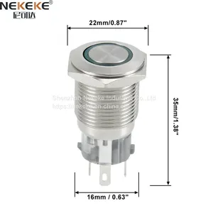 Metal Annular Push Button Black Switch Ring LED Light Momentary Latch thumbnail-2