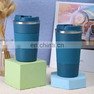 Portable Travel Coffee Mugs Customized Logo Service Stainless Steel Insulated Coffee Mug Cup With Silicone Cup Holder And Lid thumbnail-1