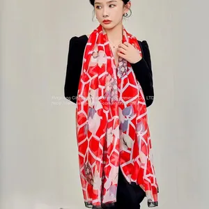 Moire Sunscreen Silk Scarf Beach Scaves Square Scarf Flowers Paintings High Quality thumbnail-4