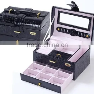 Faux Leather Large Lockable Jewelry Box Case Storage With Mirror,jewelry Showcase Display Case thumbnail-3