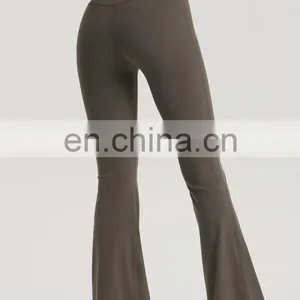 Free Size Butter Soft Flared Wide Leg Sport Fitness Yoga Leggings High Waist Custom Logo Workout Active Gym Wear Pants For Women thumbnail-3