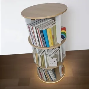 Solid Wood Rotating Bookshelf 360° Spinning Bookcase Tower Bamboo Bookcace Bookcase Bookshelf Storage Shelves Wooden Bookcase thumbnail-2